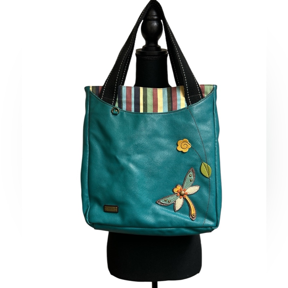 Chala Teal Tote Bag with Dragonfly Design
